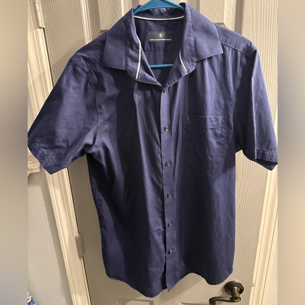 Men’s Hart Schaffner Marx short sleeve button down blue shirt Size medium